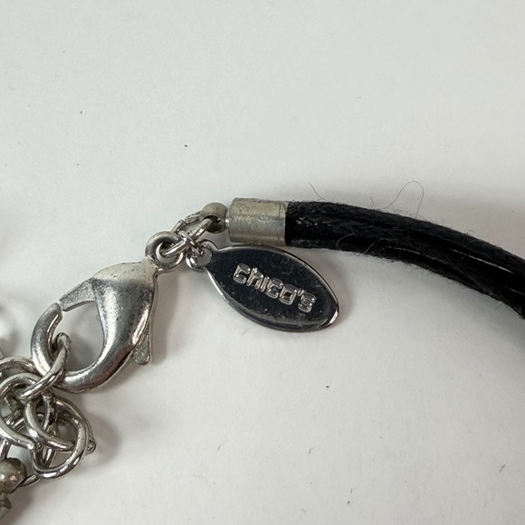 Chicos Black Wood Bead Cream Raffia Tassel Statement Bib Necklace Boho Tribal - Picture 7 of 7